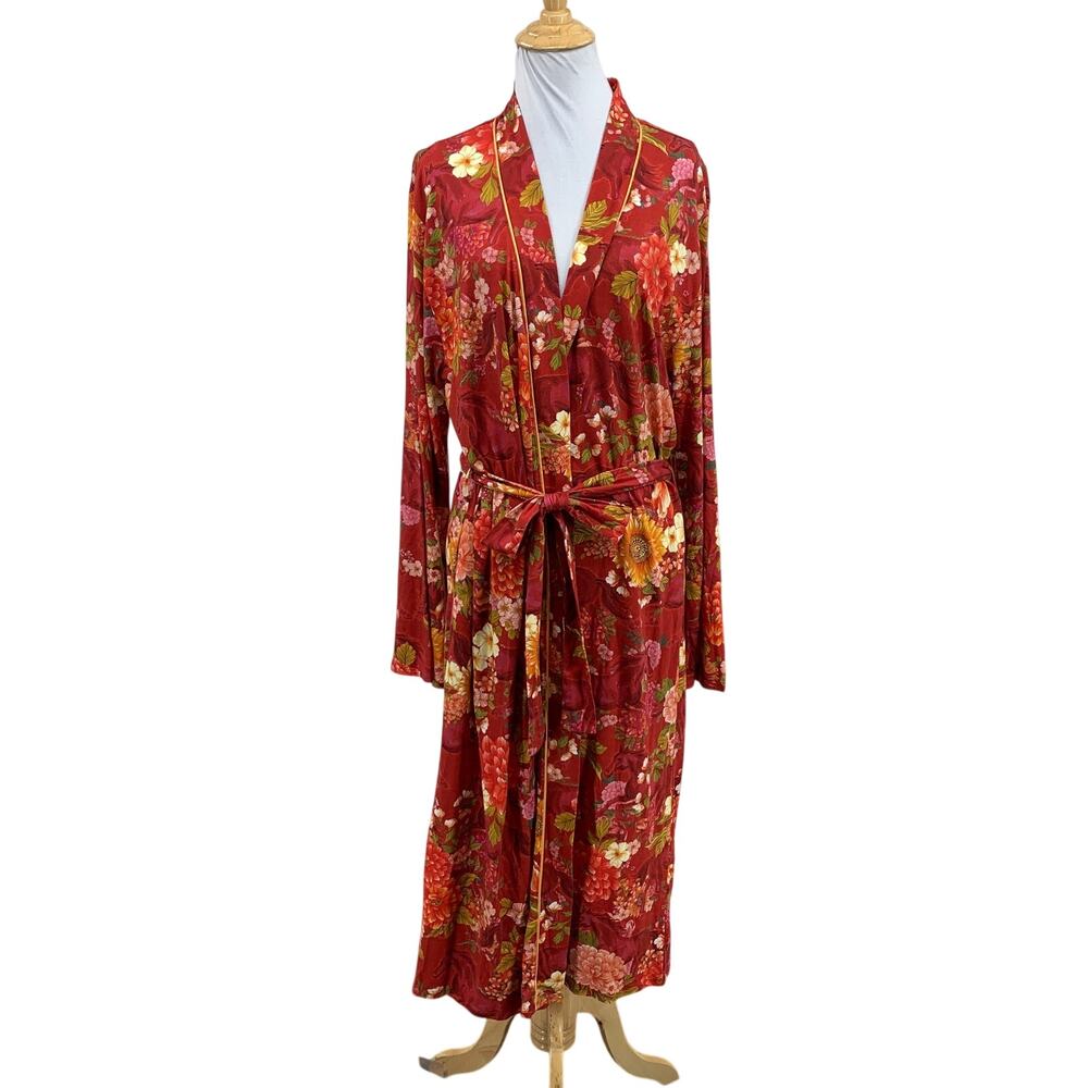 Johnny Was Robe Womens M Medium Multi The Jonesy Long Sleep Floral Motif Wrap